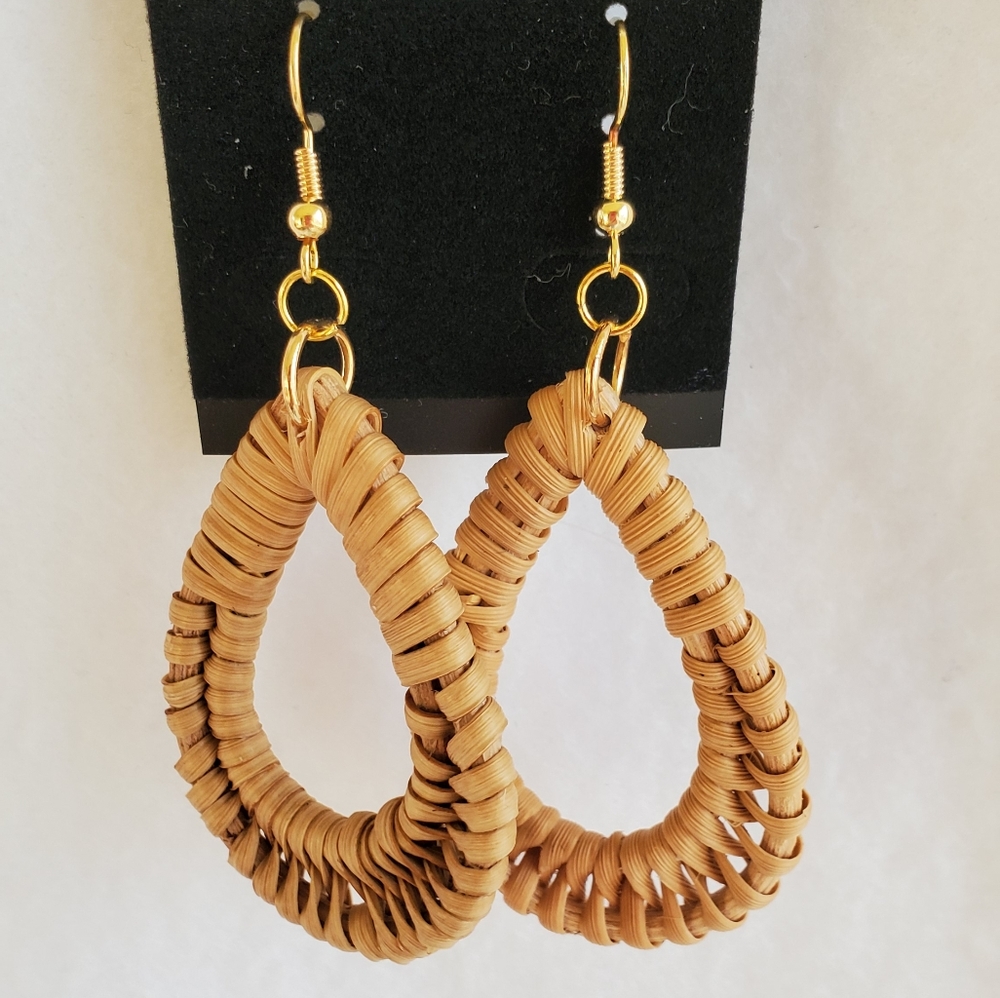 Womens tan woven hook earrings